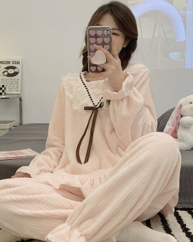 Sweet winter coral velvet thermal pajamas 2pcs set for women