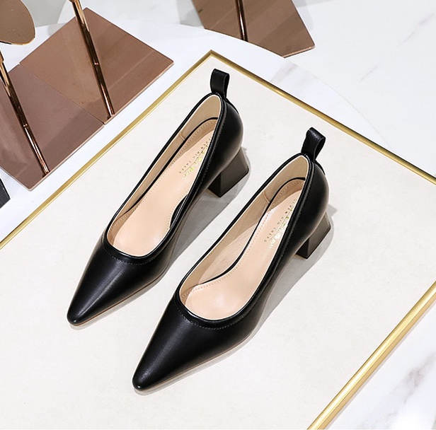 Pointed middle-heel all-match low simple shoes for women