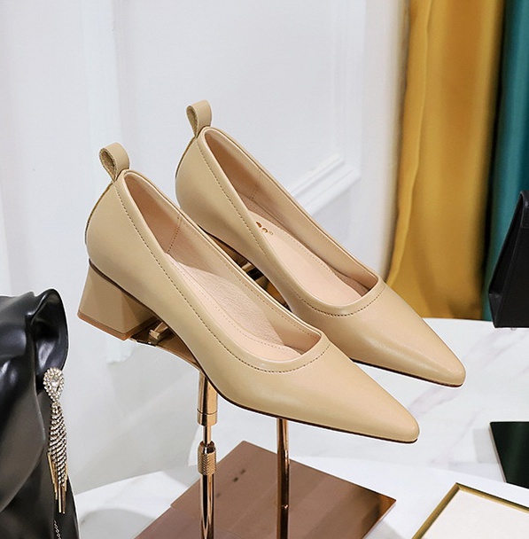 Pointed middle-heel all-match low simple shoes for women