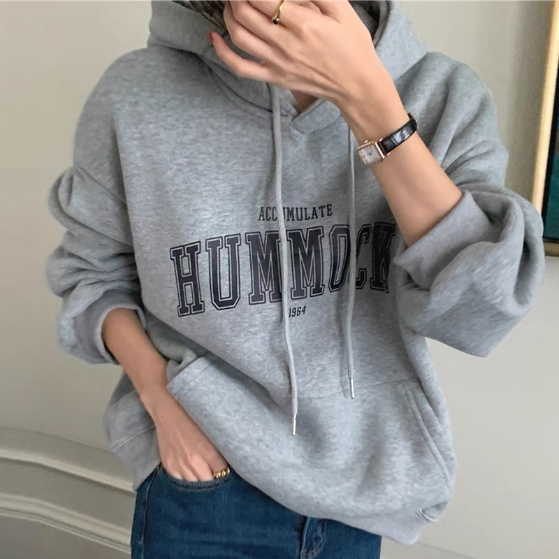 Thick hooded Korean style pullover hoodie for women
