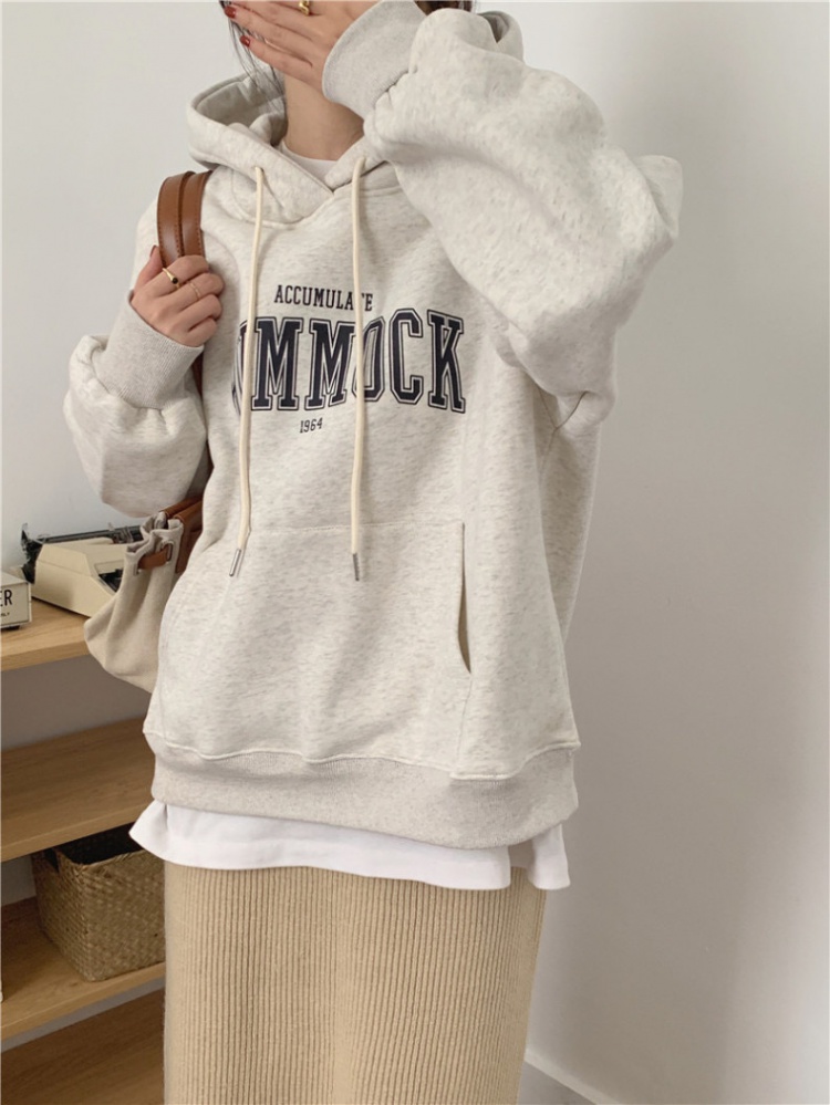 Thick hooded Korean style pullover hoodie for women