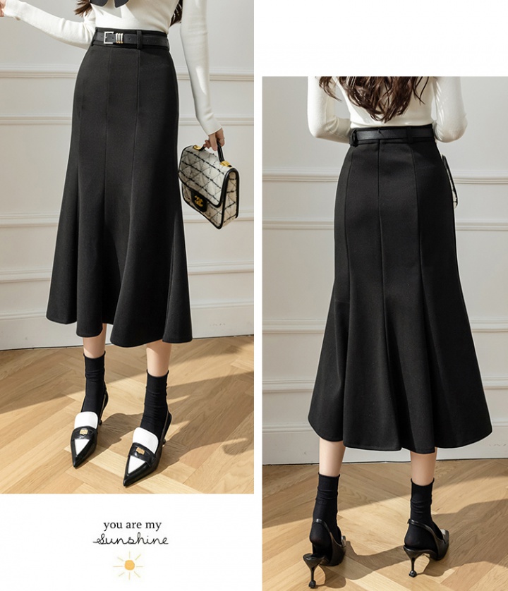 Tender woolen long high waist skirt for women