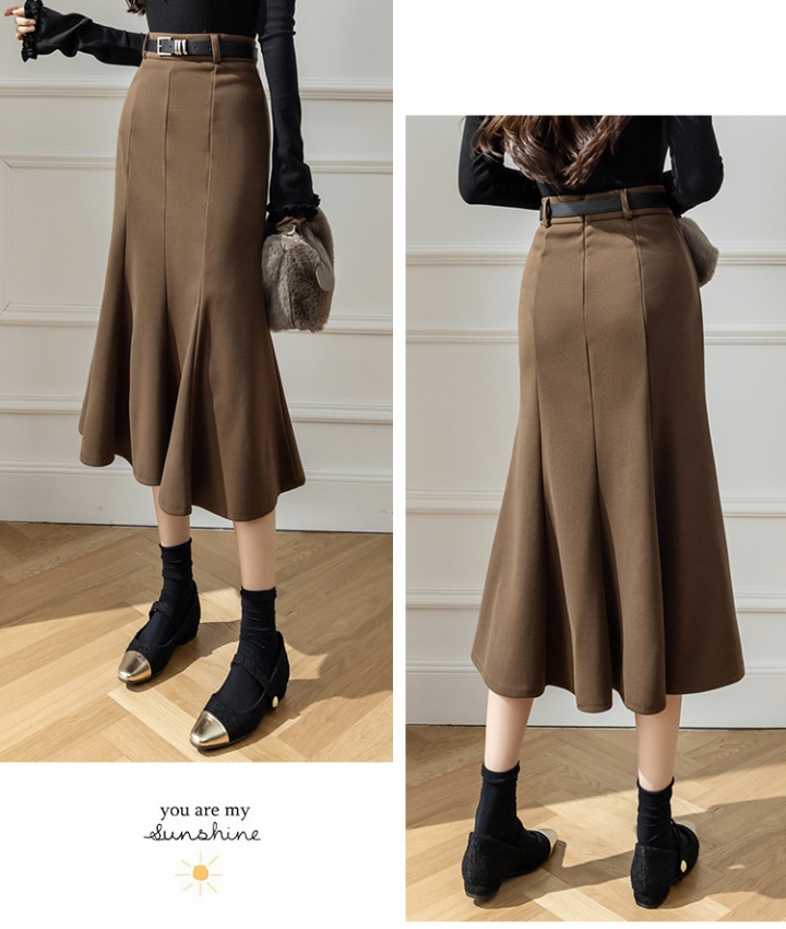 Tender woolen long high waist skirt for women