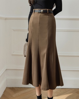 Tender woolen long high waist skirt for women