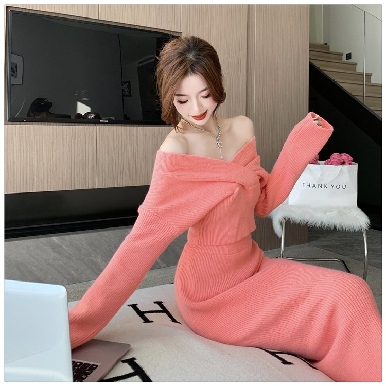 Package hip autumn and winter sweater pure lazy skirt 2pcs set