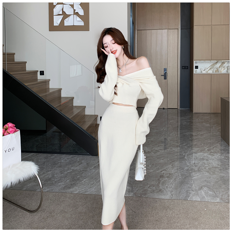Package hip autumn and winter sweater pure lazy skirt 2pcs set