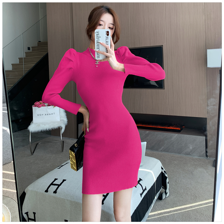 Bottoming inside the ride dress puff sleeve sweater dress