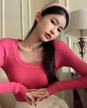 Knitted bottoming autumn and winter thick U-neck tops