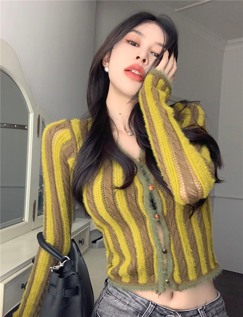 Mink hair retro sweater knitted cardigan for women