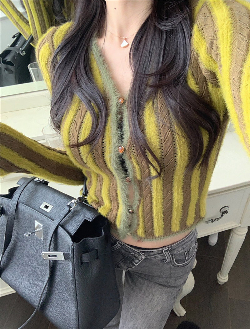 Mink hair retro sweater knitted cardigan for women