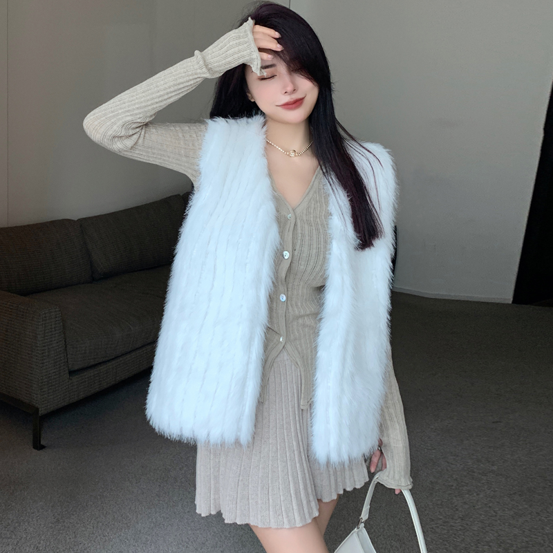 Mink hair fox fur waistcoat winter vest for women
