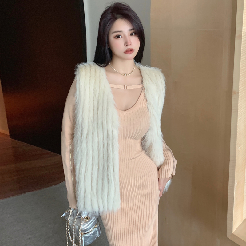 Mink hair fox fur waistcoat winter vest for women