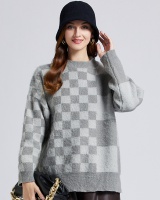 Mohair lazy chessboard couples retro irregular sweater