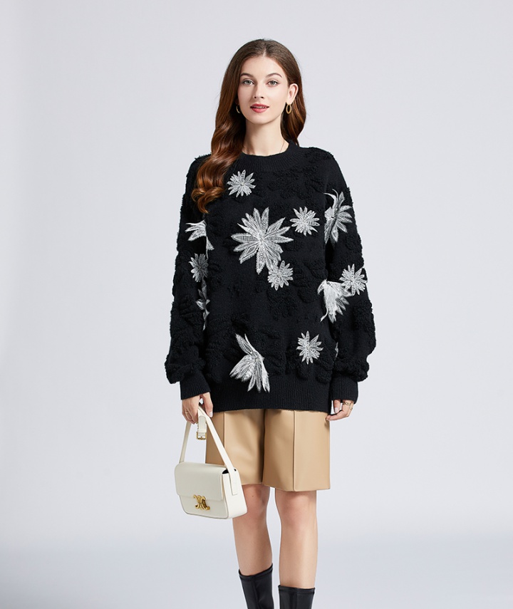 Embroidery autumn and winter tops beading sweater