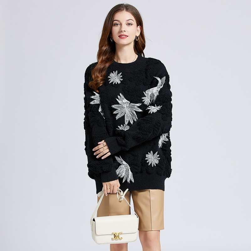 Embroidery autumn and winter tops beading sweater