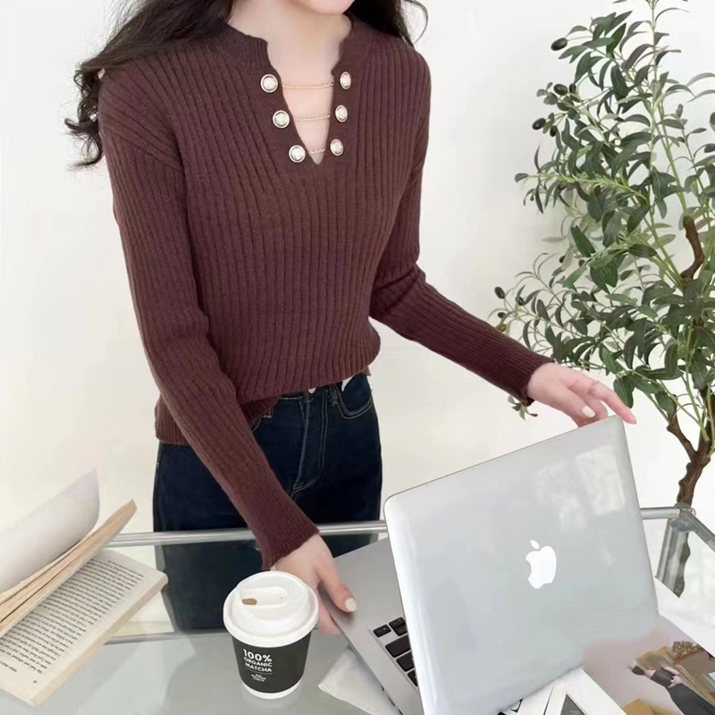Pullover chain tops Korean style pure sweater for women