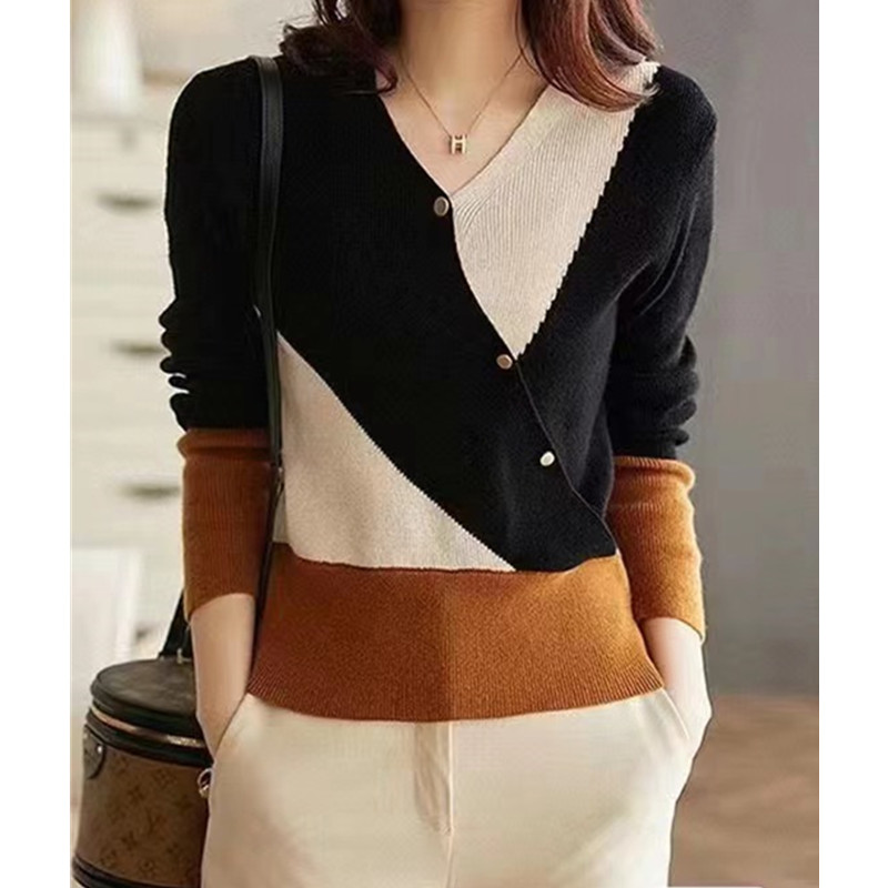Loose splice tops pullover autumn sweater for women
