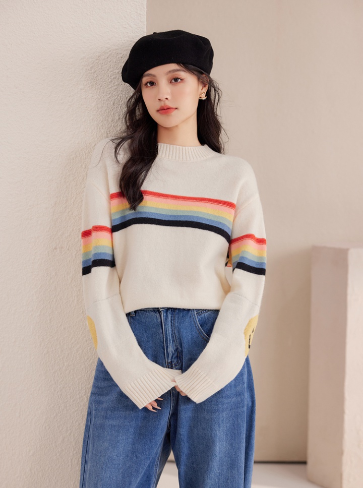 Stripe round neck sweater knitted tops for women