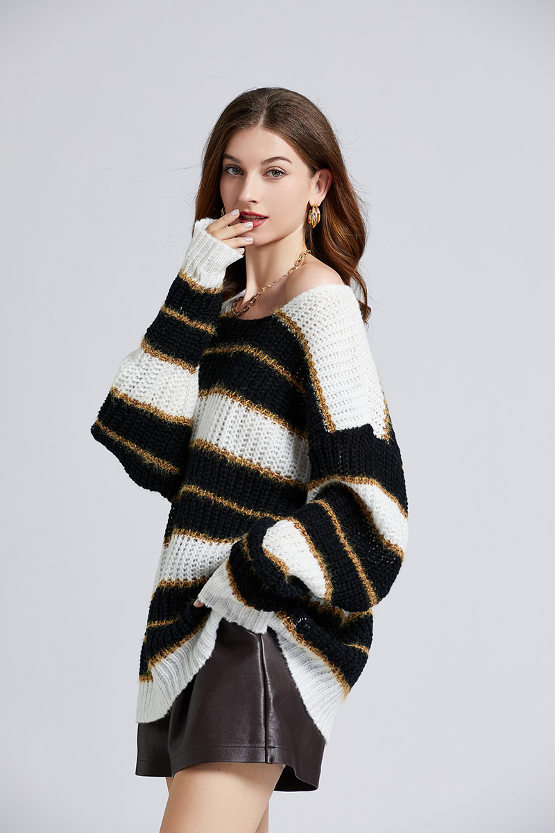 Pullover mohair stripe autumn and winter mixed colors sweater