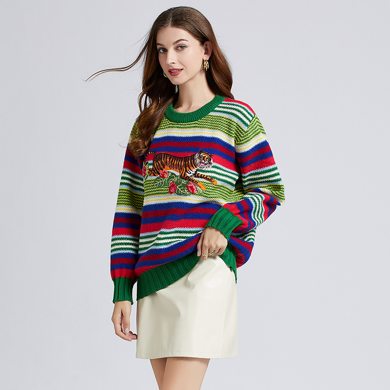 Autumn and winter pullover tops embroidery sweater for women