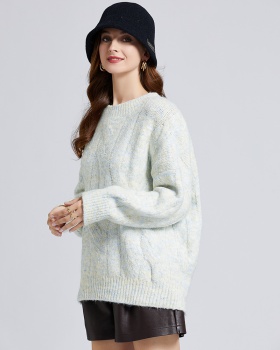 Mohair retro lazy tops loose thick round neck sweater