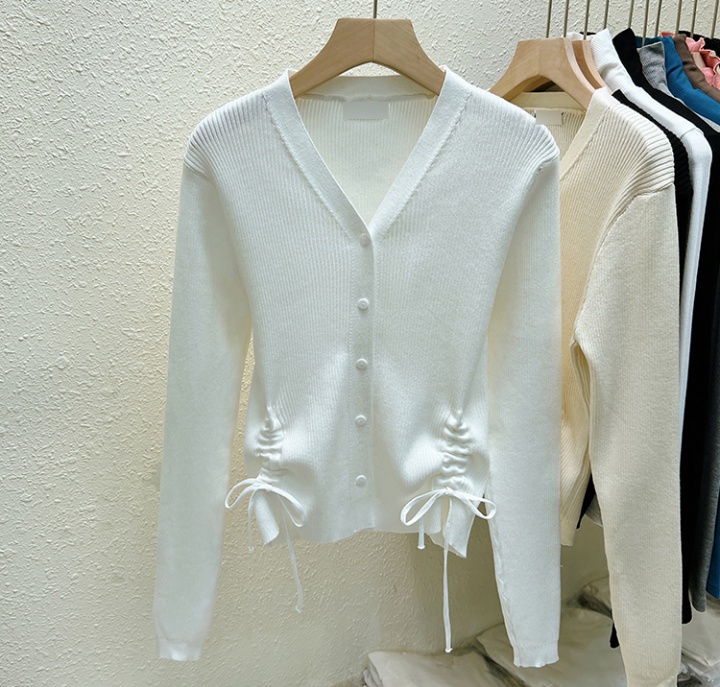 Drawstring temperament cardigan Korean style buckle tops