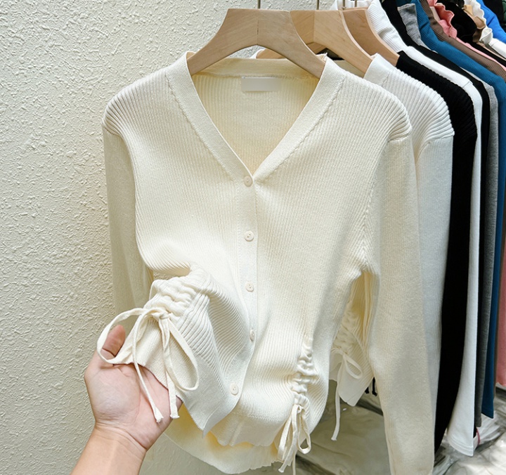 Drawstring temperament cardigan Korean style buckle tops