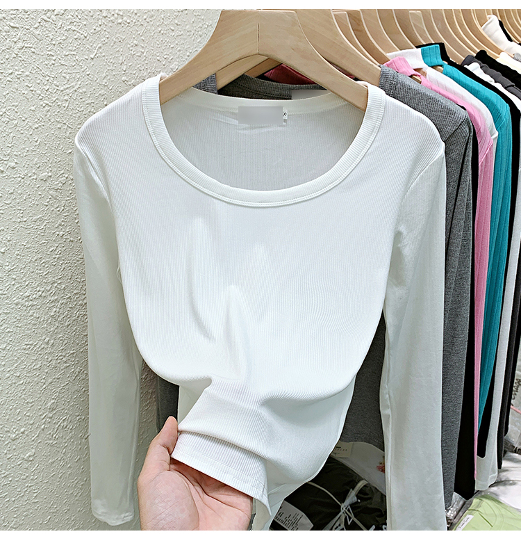 Slim all-match tops round neck pure T-shirt for women