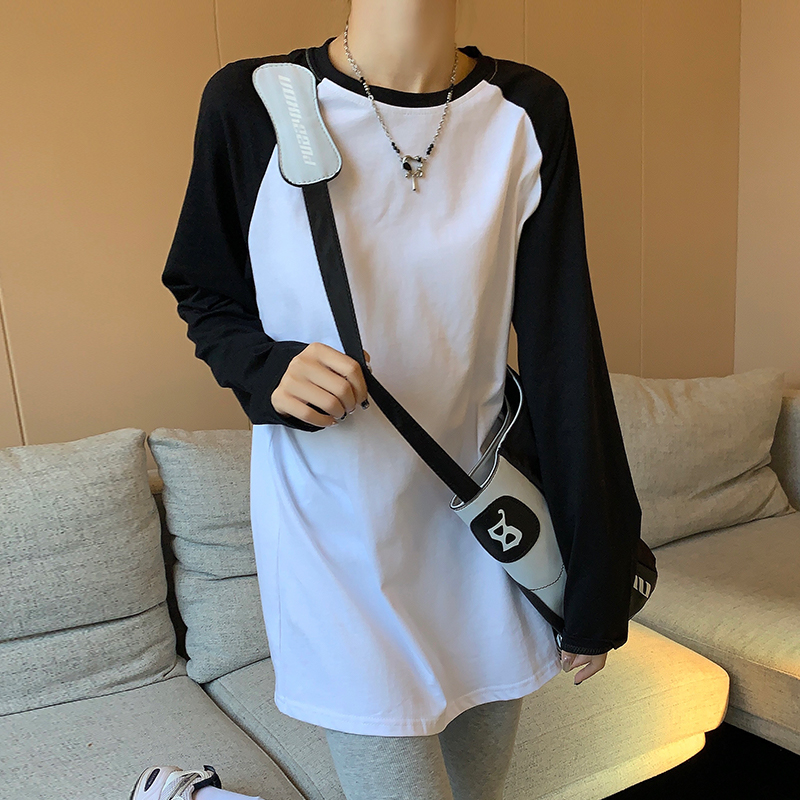 Long tops raglan sleeve bottoming shirt for women