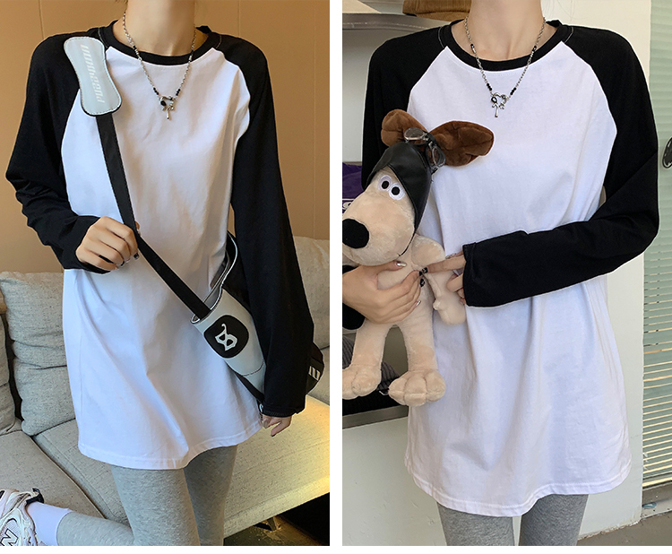 Long tops raglan sleeve bottoming shirt for women