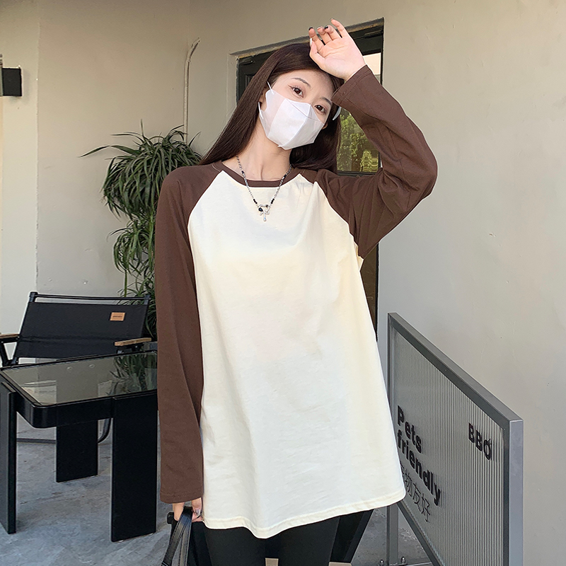 Long tops raglan sleeve bottoming shirt for women