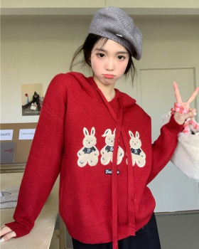 Autumn and winter red sweater bottoming rabbit tops for women