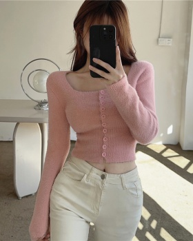 Short long sleeve elmo sweater pink slim tops for women