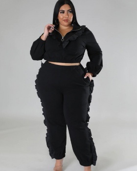Zip fashion pure frilly pants 2pcs set for women