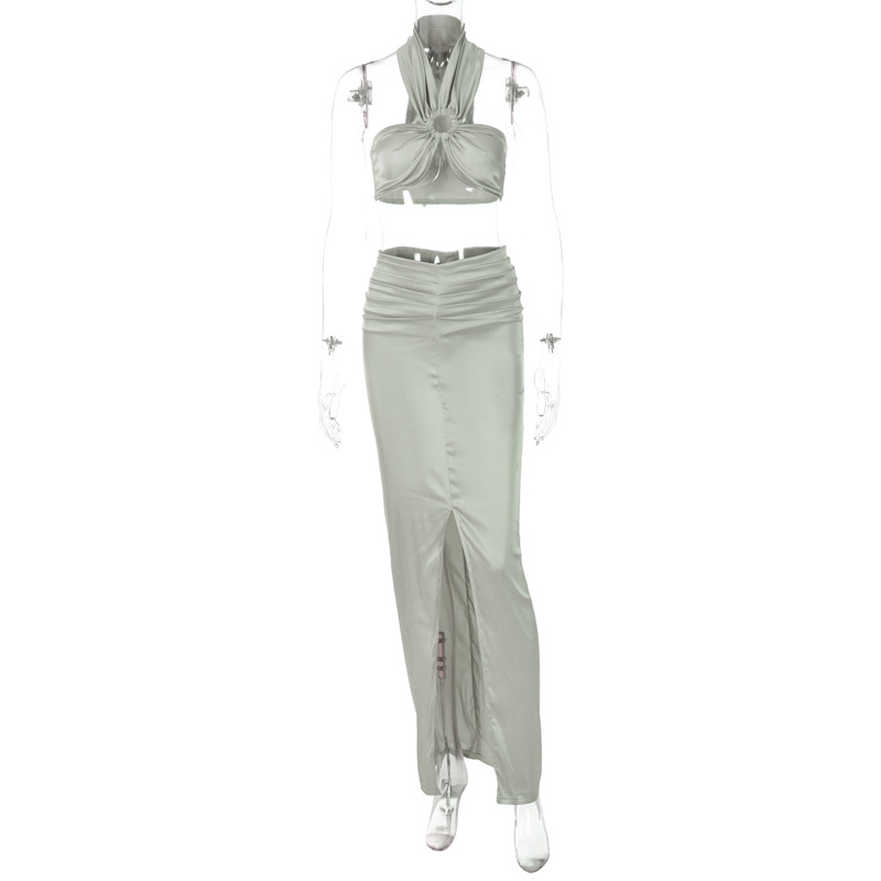 Wrapped chest fashion long skirt 2pcs set for women