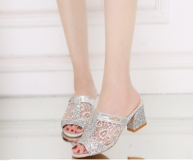 Sequins fish mouth gauze large yard slippers for women