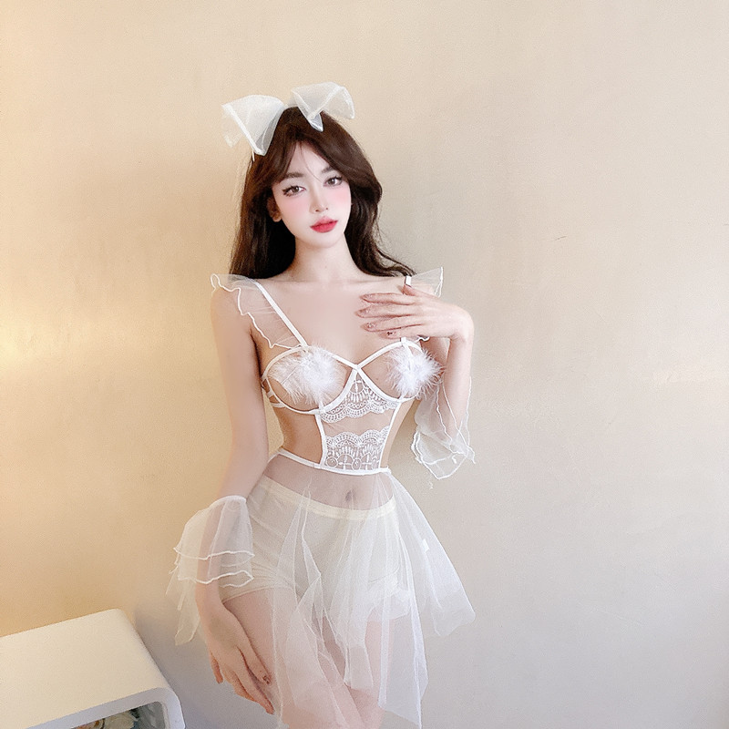 Sexy with wedding dress white enticement veil a set for women