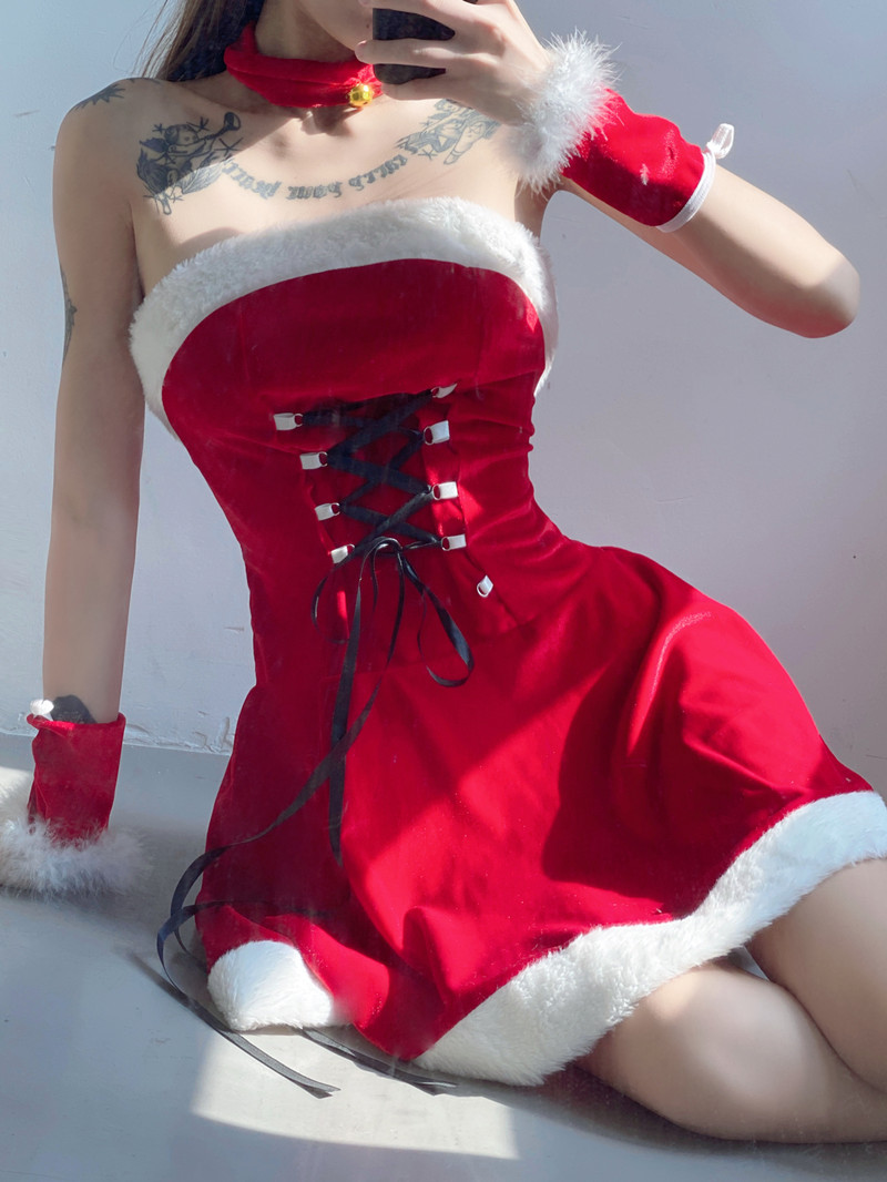 Christmas with wristband fashion wrapped chest dress a set