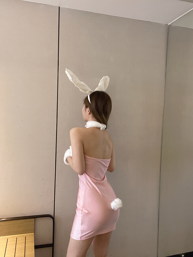 White wrapped chest dress rabbit ears sexy wristband 4pcs set