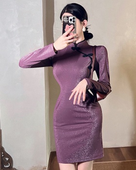 Package hip long sleeve dress pure cheongsam for women