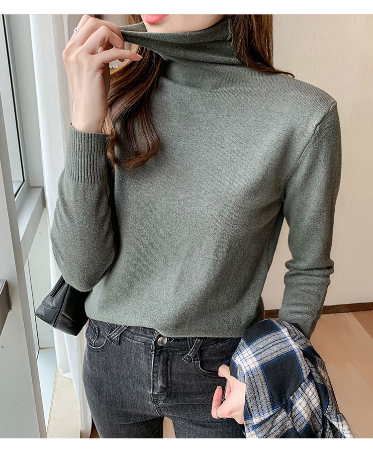 Slim pullover sweater high collar tops for women