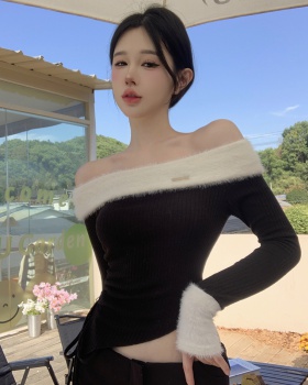 Flat shoulder knitted T-shirt chouzhe tops for women