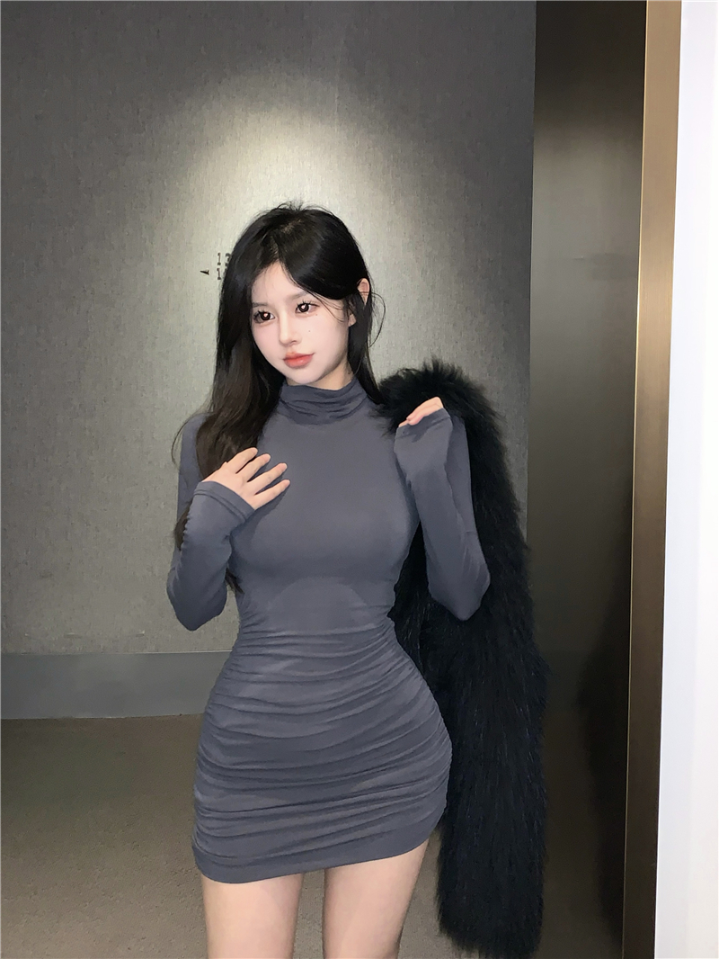 Bottoming high collar package hip winter sexy dress for women