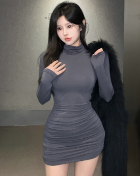 Bottoming high collar package hip winter sexy dress for women