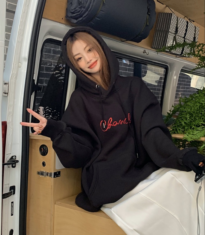 Hooded long sleeve lazy winter embroidery hoodie