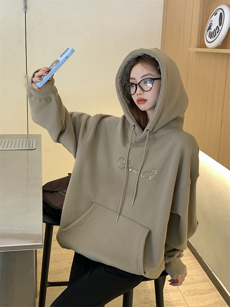 Hooded long sleeve lazy winter embroidery hoodie