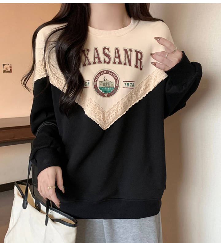 Loose lazy hoodie lace autumn tops for women