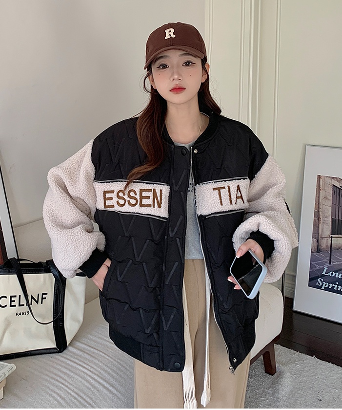 Korean style baseball uniforms splice coat for women