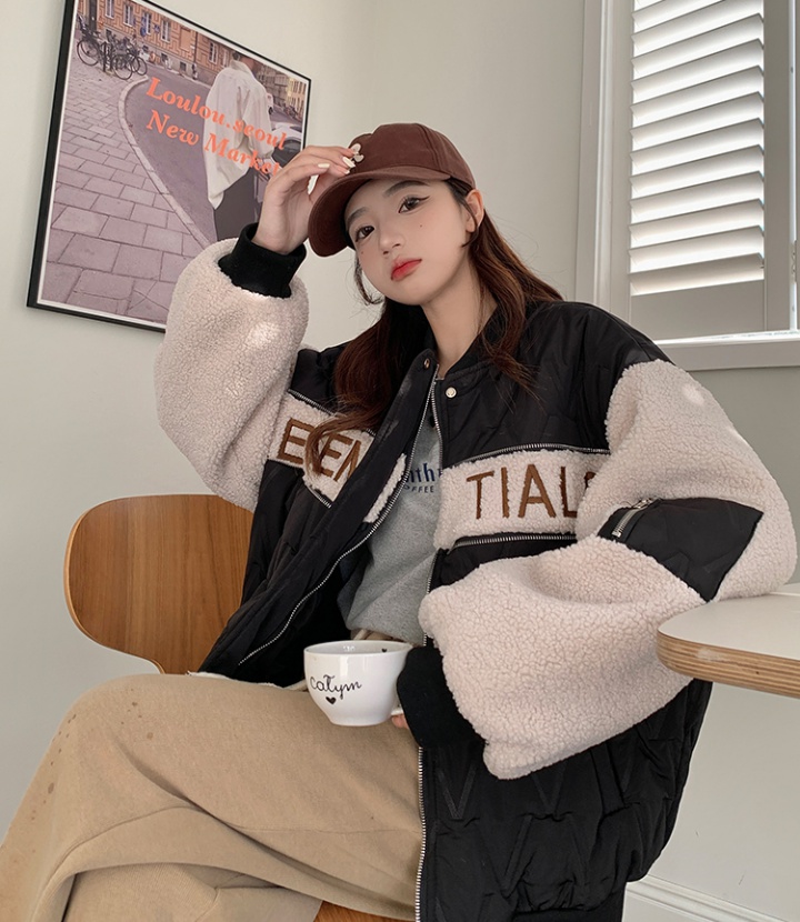 Korean style baseball uniforms splice coat for women