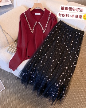 Long sleeve fashion skirt autumn and winter sweater a set